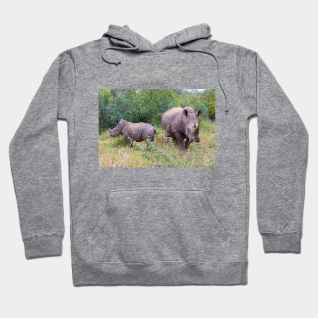 Rhino mother and baby foraging Hoodie by SafariByMarisa